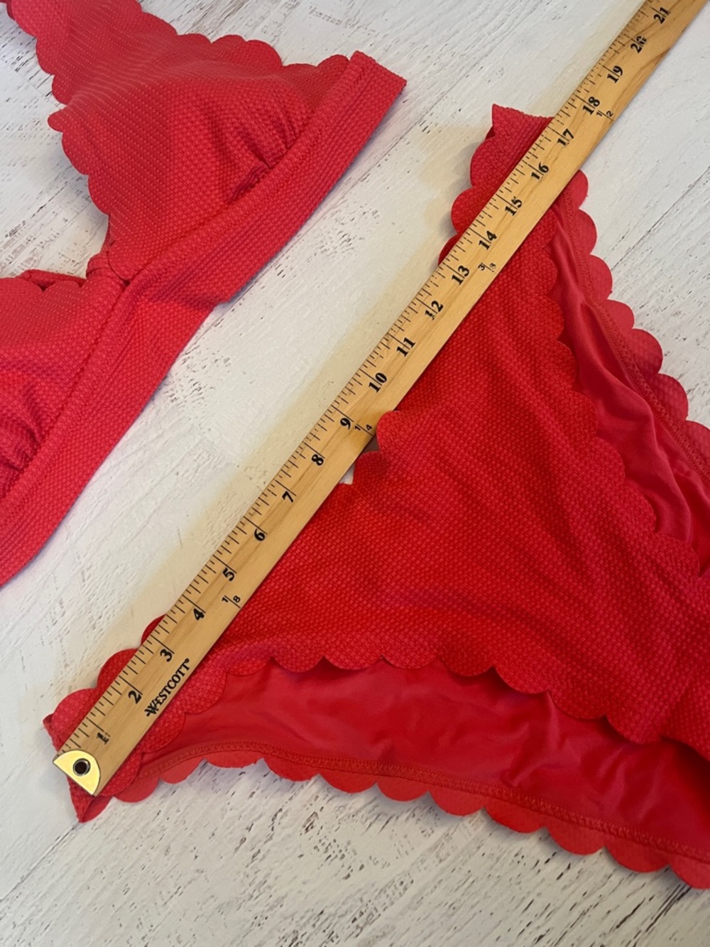 Aerie Scalloped Trim Triangle Bikini in Coral size XL - Picture 3 of 6